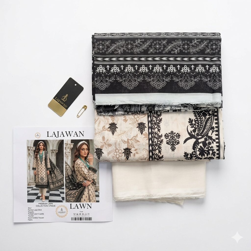 Lajwana Luxury Unstitched 3 Piece Lawn Suit