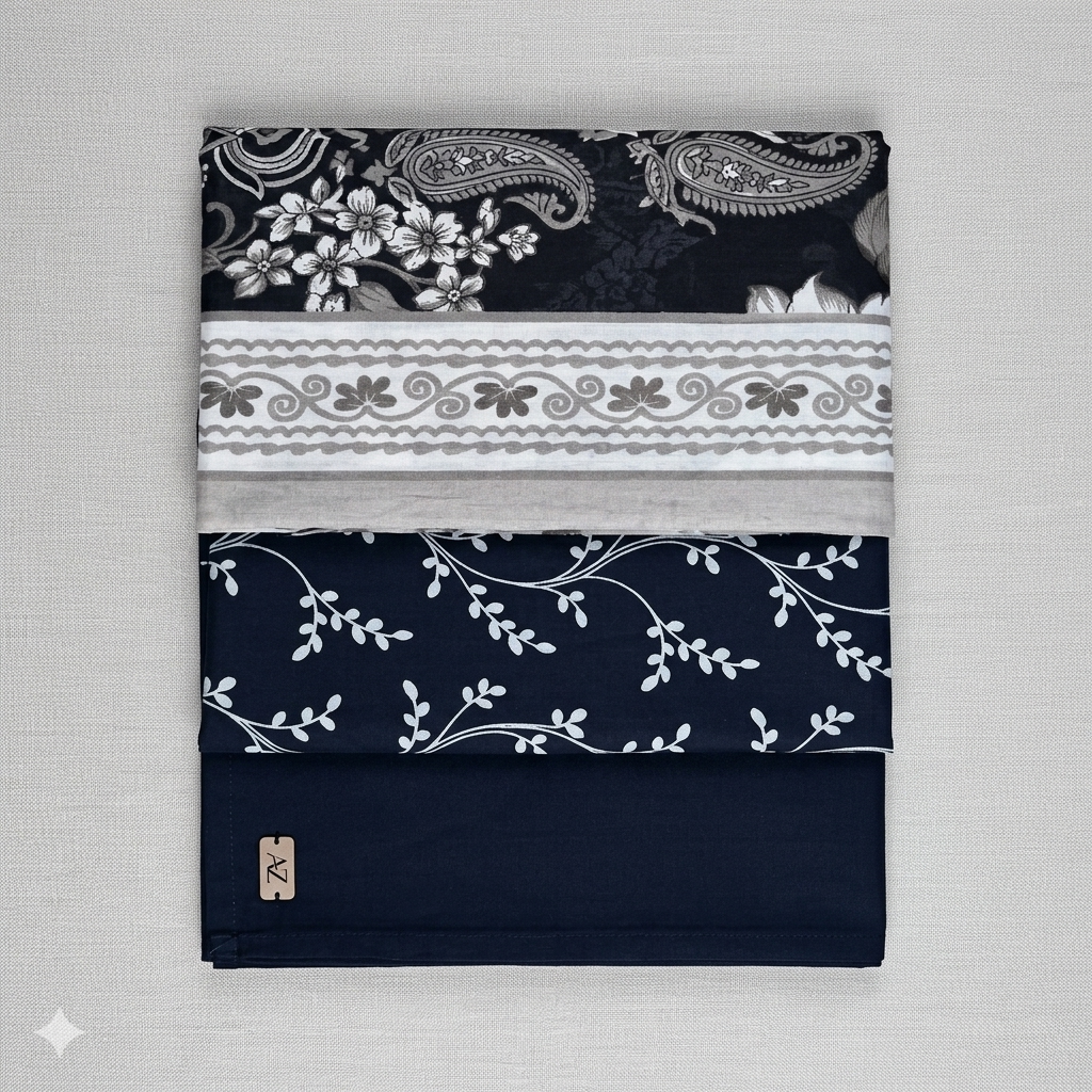 Black and Ivory 3 Piece Unstitched Premium Lawn Suit with Fine Botanical Dupatta by Regalia