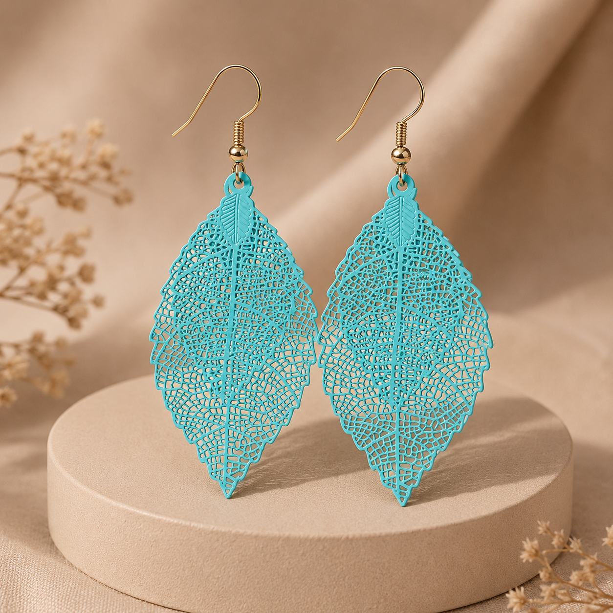 Sky Blue Layered  Leaf Earrings