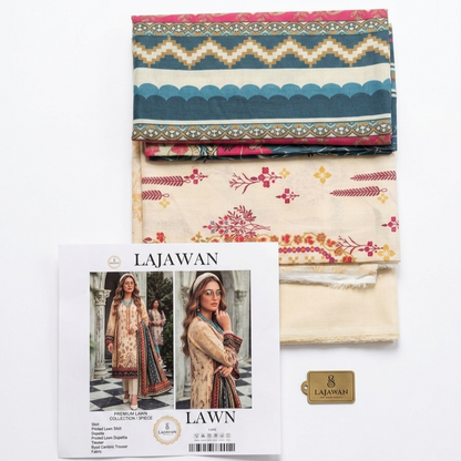 Cream Beige Ethnic Printed Lajwana Premium Summer Lawn 3pc Unstitched Dress