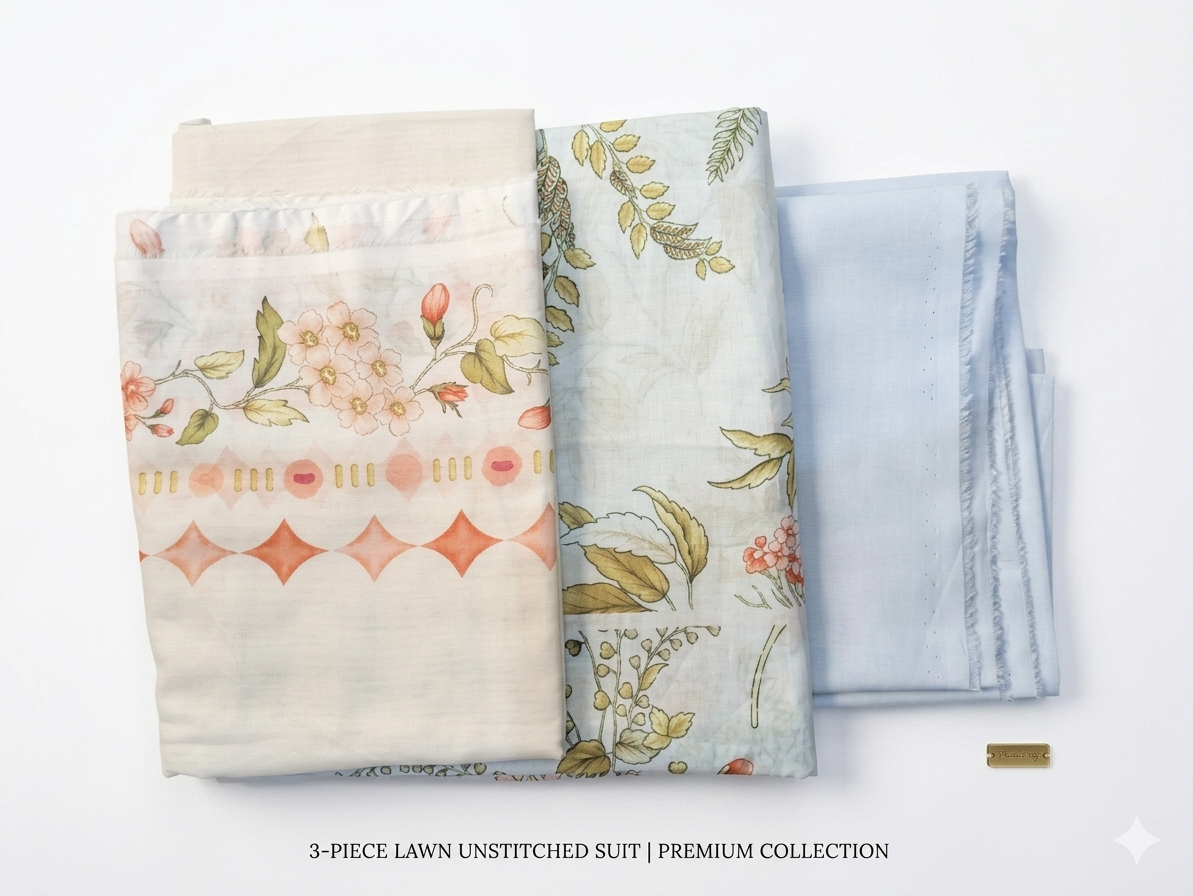 Pareesa Premium Summer Lawn 3pc Unstitched Dress – Pastel Mint Blue & Dusty Pink