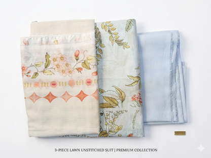 Pareesa Premium Summer Lawn 3pc Unstitched Dress – Pastel Mint Blue & Dusty Pink