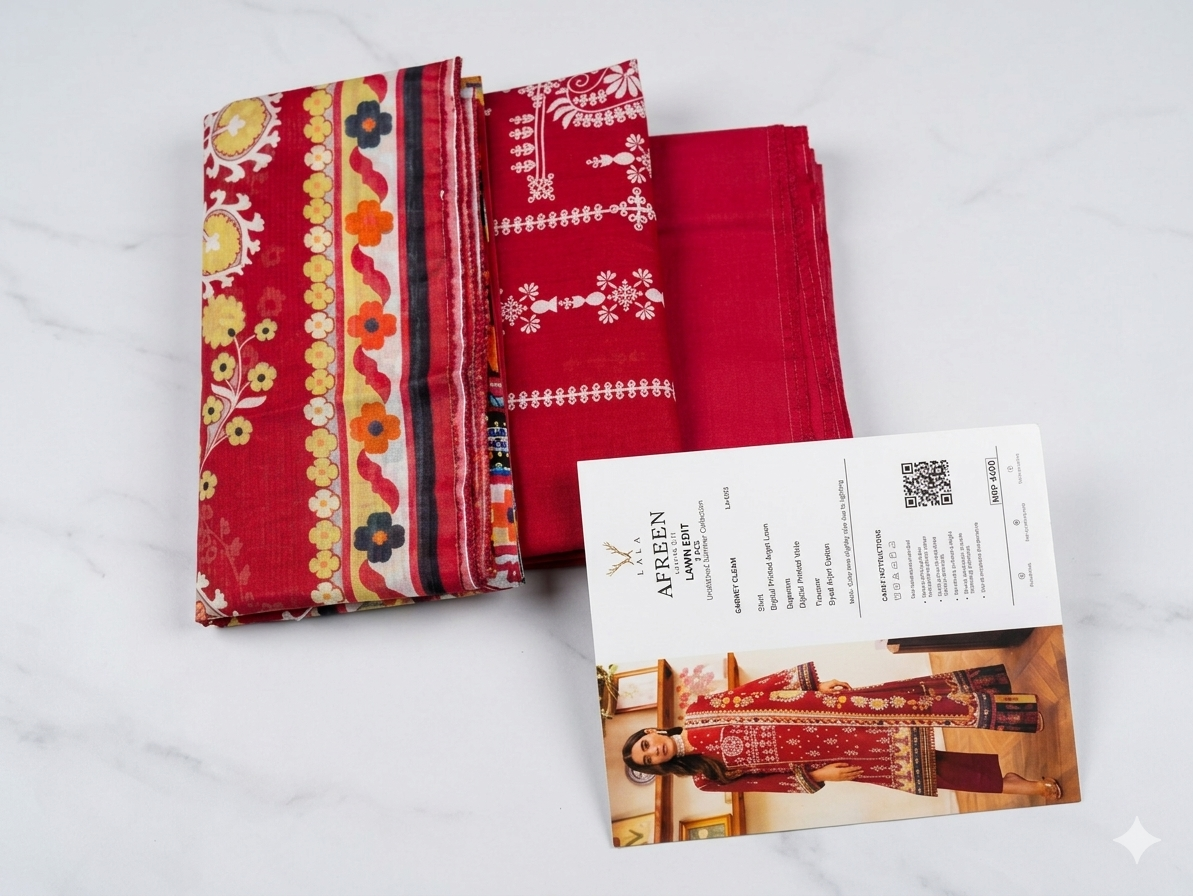 3 Piece Unstitched Premium Lawn Suit with Printed Dupatta by Lala Afreen