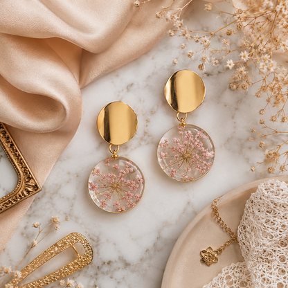 Gold-Tone Pressed Flower Drop Earrings