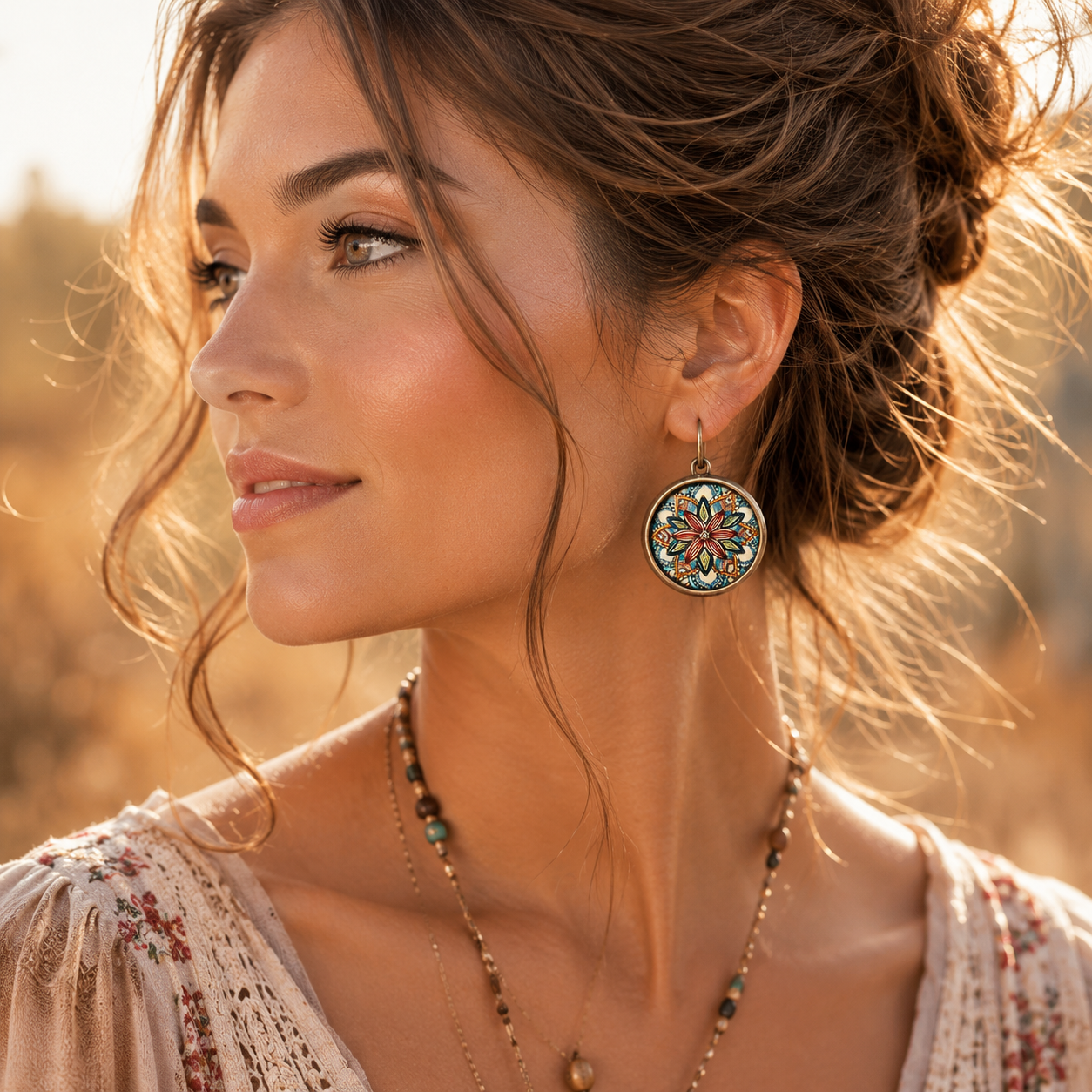 Vintage Mandala Cabochon Earrings