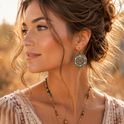 Vintage Mandala Cabochon Earrings