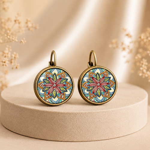 Vintage Mandala Cabochon Earrings