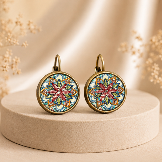 Vintage Mandala Cabochon Earrings