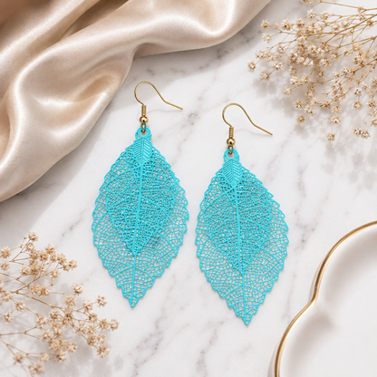 Sky Blue Layered  Leaf Earrings