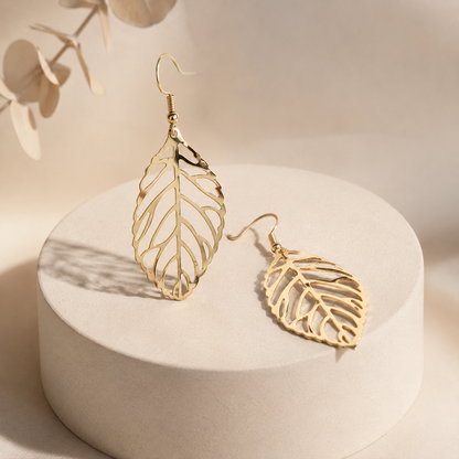 Filigree Gold Leaf Dangle Earrings