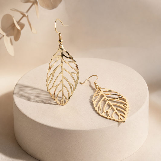 Filigree Gold Leaf Dangle Earrings