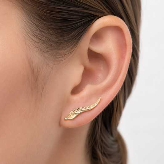 Delicate Rose Gold Leaf Ear Climbers