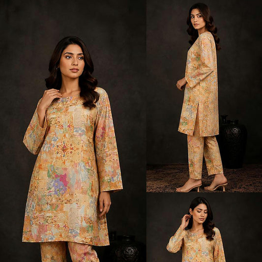 Pastel Peach Multi-Color Unstitched 2-Piece Suit – Bareeze By Amal