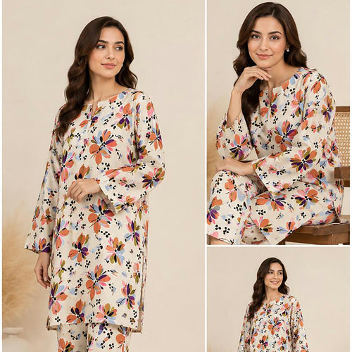 Ivory Off-White Vibrant Floral Unstitched 2-Piece Suit – Bareeze By Amal