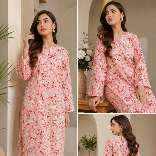 Blush Pink All-Over Floral Unstitched 2-Piece Suit – Bareeze By Amal