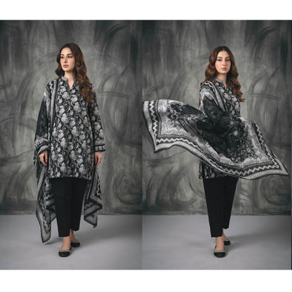 Black & White Summer Lawn 3pc Unstitched Dress by Regalia