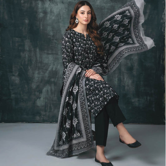 Jet Black 3 Piece Unstitched Premium Lawn Suit