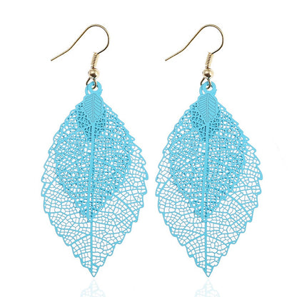 Sky Blue Layered  Leaf Earrings