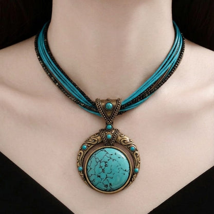 Bohemian Turquoise Crescent Necklace