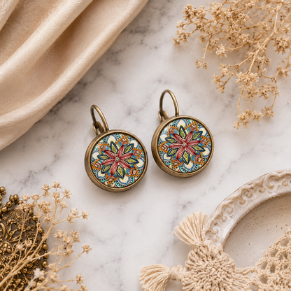 Vintage Mandala Cabochon Earrings