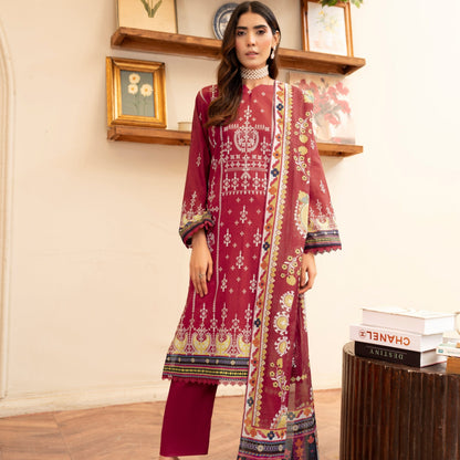 3 Piece Unstitched Premium Lawn Suit with Printed Dupatta by Lala Afreen