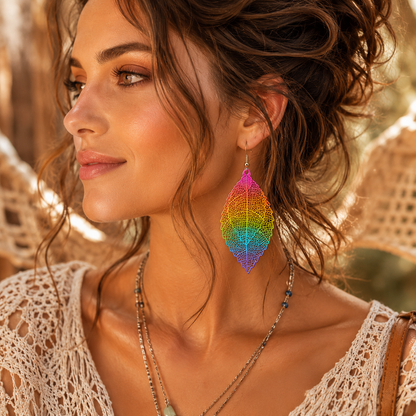 Rainbow Layered  Leaf Earrings