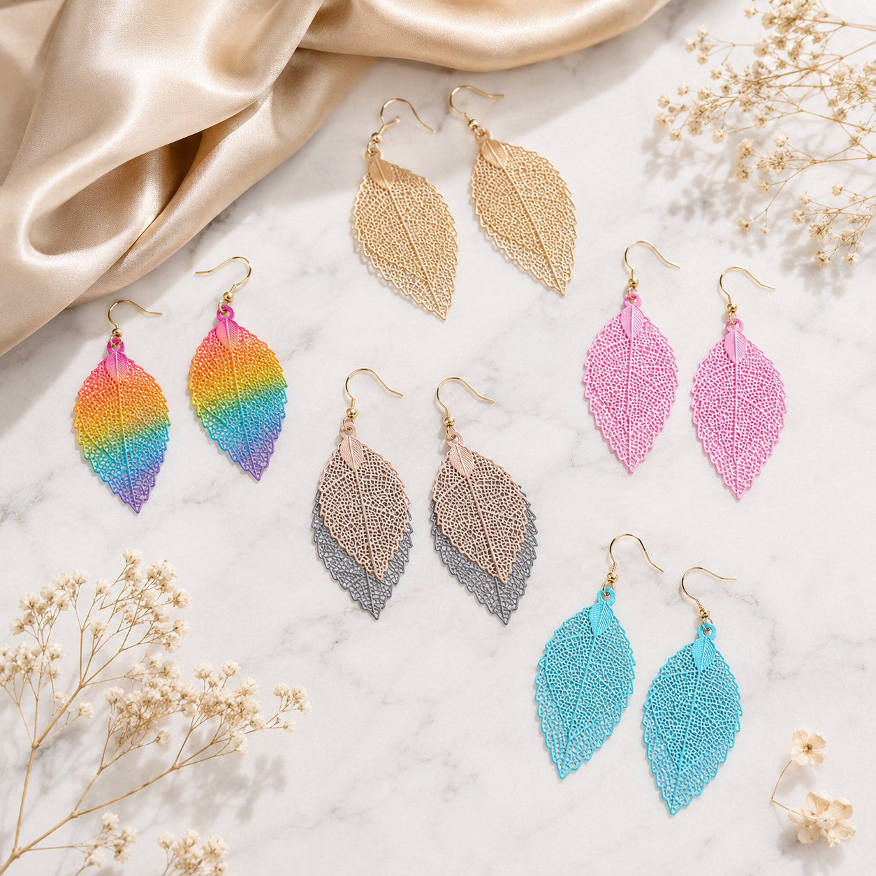 Multi Layered Filigree Leaf Earrings