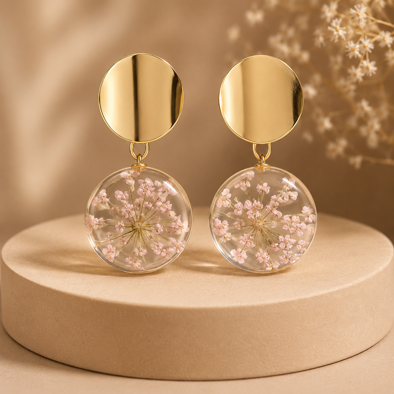 Gold-Tone Pressed Flower Drop Earrings