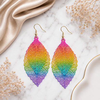 Rainbow Layered  Leaf Earrings