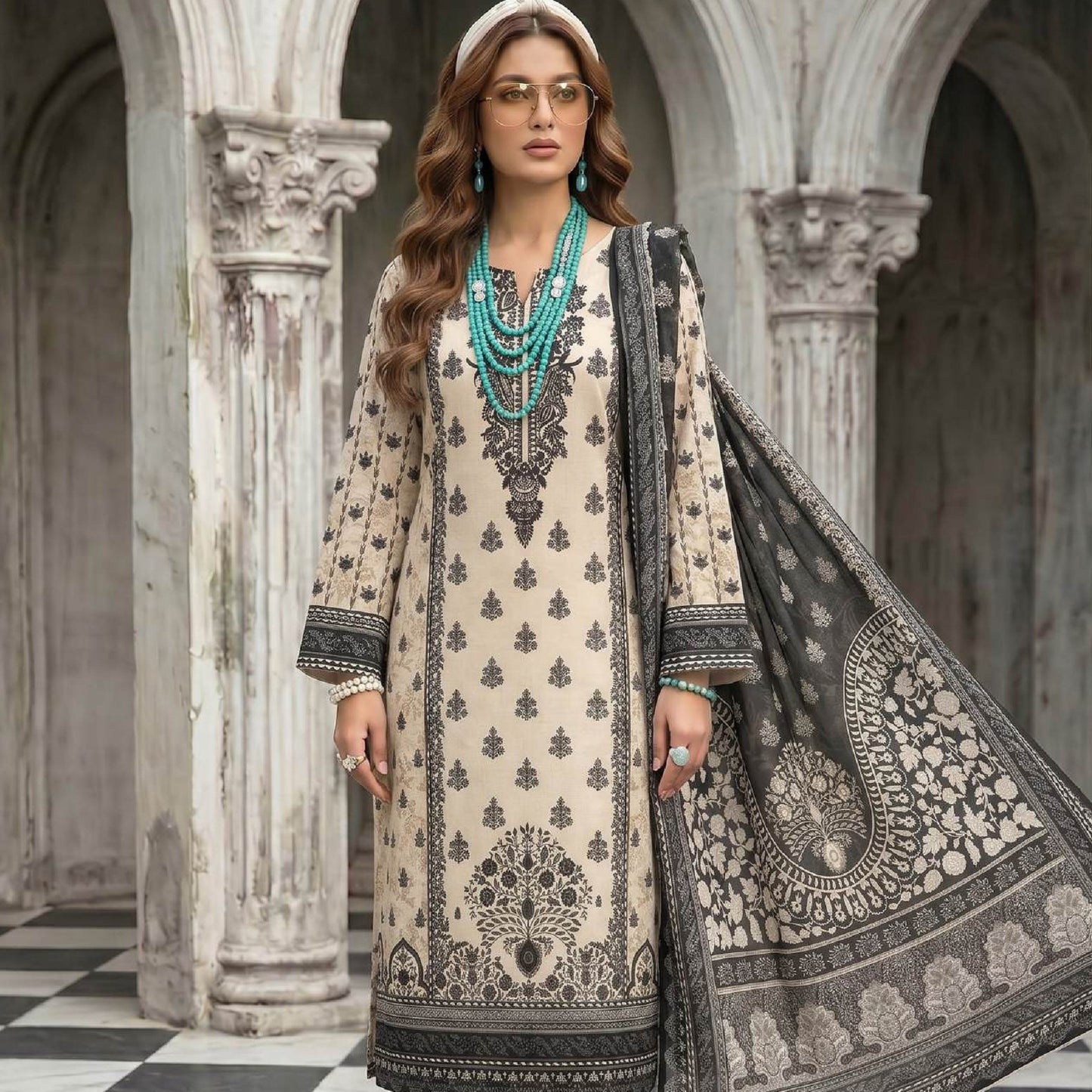 Lajwana Luxury Unstitched 3 Piece Lawn Suit